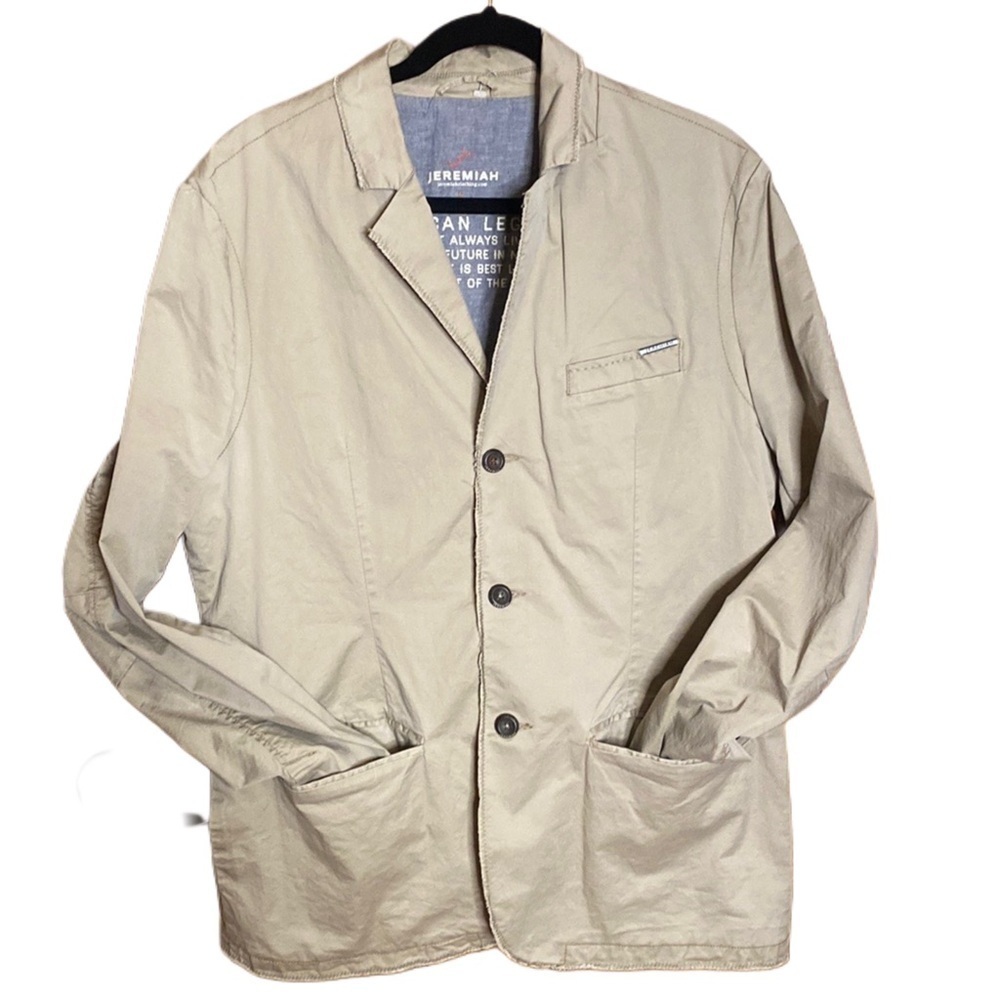 Jeremiah American Legacy Tan cotton lined Blazer flap pockets Mens Size Large L